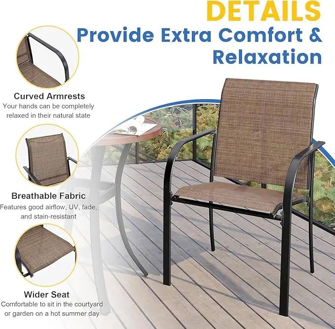 VICLLAX Patio Dining Set for 8, 9 Pieces Outdoor Furniture Set Includes 56.3" Round Patio Table and 8 Patio Stackable Chairs, Outdoor Table and Chairs for Outsides, Walnut Tabletop and Brown Fabric by GreenHaven Gardens