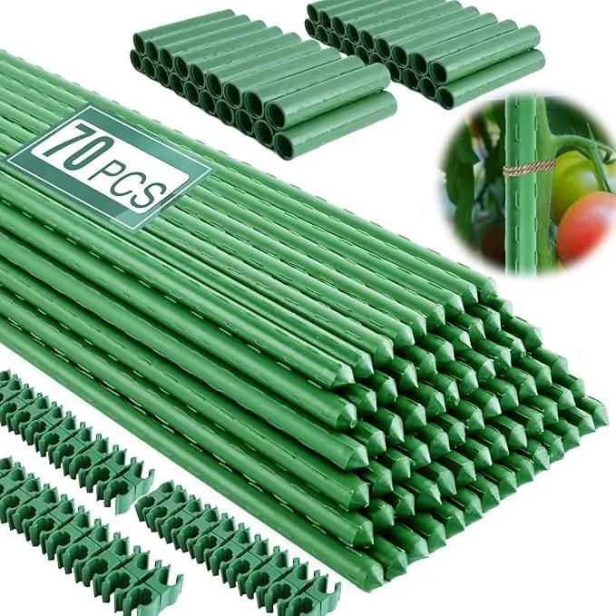 Garden Stakes 16 Inch 70 Pack, Diy 4ft 5ft 6ft 7ft 8ft Tomato Stakes Plastic Coated Metal Plant Sticks Stakes Supports with 40 Connectors 30 Rotatable Clips for Indoor Outdoor Plants Vegetable by GreenHaven Gardens