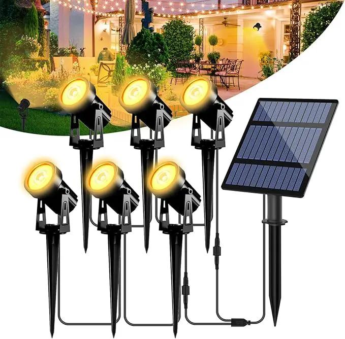 T-SUNUS 6-in-1 Solar Spot Lights for Outdoor Warm White 3000K Landscape Spotlight IP65 Waterproof Separated Panel Uplights with 9.8ft Cable Auto On/Off for Tree Yard Lawn House Driveway Pathway Pool by GreenHaven Gardens