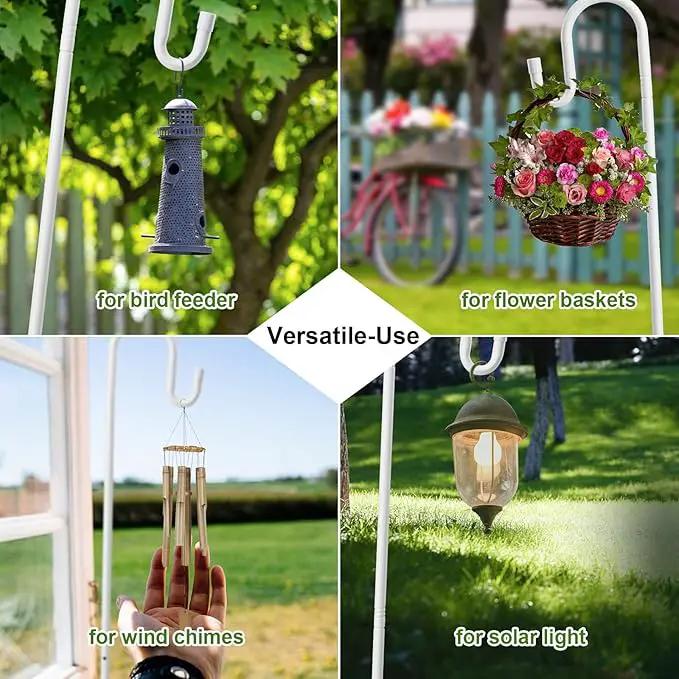 Bird Feeder Pole with Shepherds Hook - Heavy Duty Hummingbird Feeder Stand with 5 Prong,78" Adjustable Rustproof Garden Hooks Outdoor for Hanging Birdfeeder,Wind Chimes,Lanterns,Solar Lights,White by GreenHaven Gardens