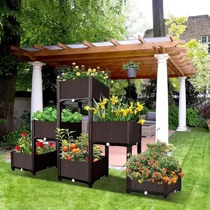 MAYOLIAH Raised Garden Bed with Drainage Elevated Planter Box Plastic Raised Beds for Gardening Vegetables Herb Flowers, Perfect for Indoor Outdoor Planting, 6 Boxes Brown by GreenHaven Gardens