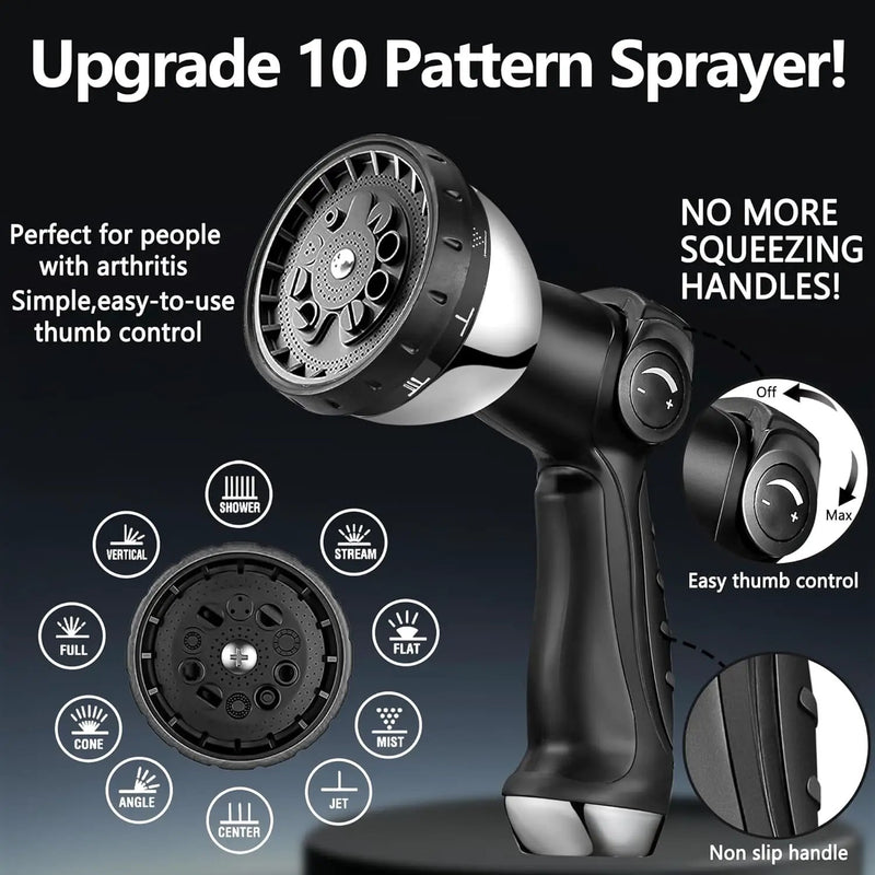110 ft Garden Hsoe - 2025 New 304 Stainless Steel Garden Hose with 10-Function Spray Gun, 3/4'' Copper-Chrome Fittings – Lightweight, Durable, and Kink-Free, Metal Water Hoses for Gardening by GreenHaven Gardens
