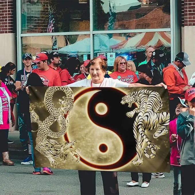 Yin Yang With Dragon Tiger Flag 3x5 Ft Indoor/Outdoor Yard Garden Lawn Holiday Decoration Banner Sign by GreenHaven Gardens