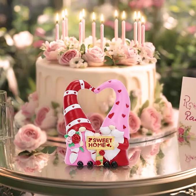 TERESA'S COLLECTIONS Garden Gnomes Outdoor Decor, Resin Heart-Shaped Pink Cute Gnome Couple Decorations for Home, Garden Decor Love Gifts for Women, 4.3" by GreenHaven Gardens