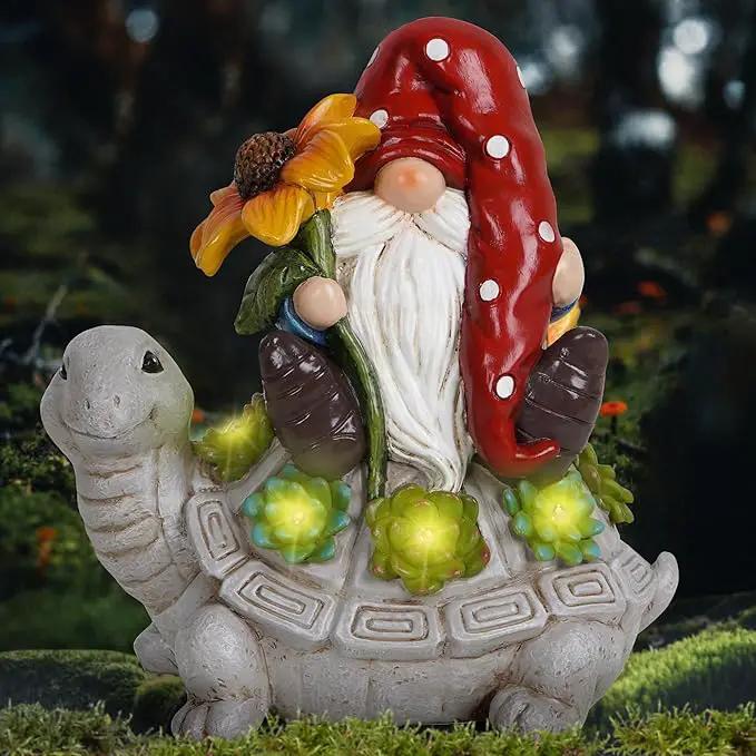 Hodao Patio Garden Theme Solar Gnome & Turtle Sculpture Statue - Lawn, Deck, Balcony, Patio Spring/Summer Decorations - Creative Housewarming Gifts by GreenHaven Gardens