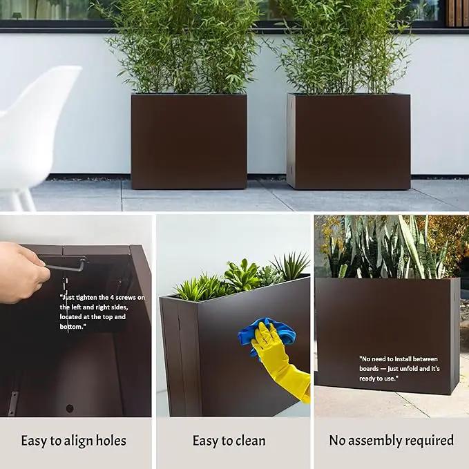 Metal Rectangular Planter, 35.5"x 10"x 28" Brown Planter Box for Outdoor, Easy Installation Galvanized Steel Planter with Drainage Holes, Outdoor Planter for Porch/Patio/Garden by GreenHaven Gardens