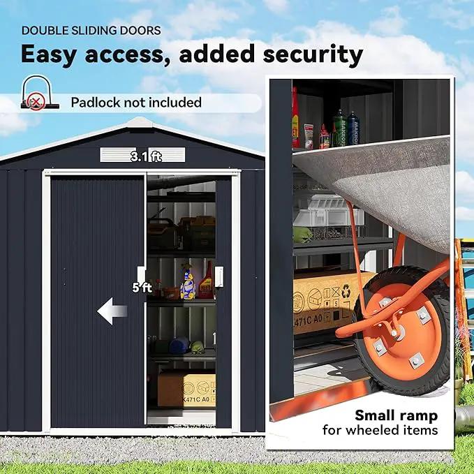 Outsunny 7' x 4' Outdoor Storage Shed, Garden Tool Metal Shed with Foundation Kit, Double Lockable Door, Air Vents and Sloping Roof, for Backyard, Patio, Lawn, Dark Gray by GreenHaven Gardens