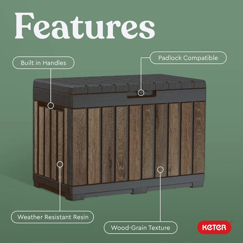 Keter Signature Everwood 50 Gallon Resin Outdoor Storage Box and Patio Furniture Side Table for Pool and Garden Accessories, Walnut by GreenHaven Gardens