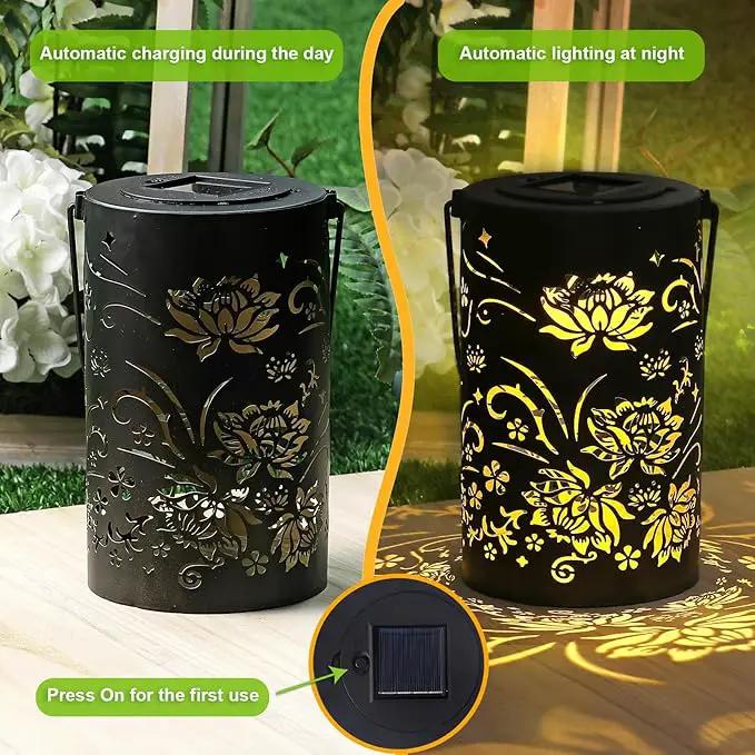Solar Lanterns Outdoor Hanging Waterproof Metal Lotus Pattern Lanterns for Garden Patio Yard Lawn Front Porch Decor as Birthday Gifts for Mom Grandma Women by GreenHaven Gardens