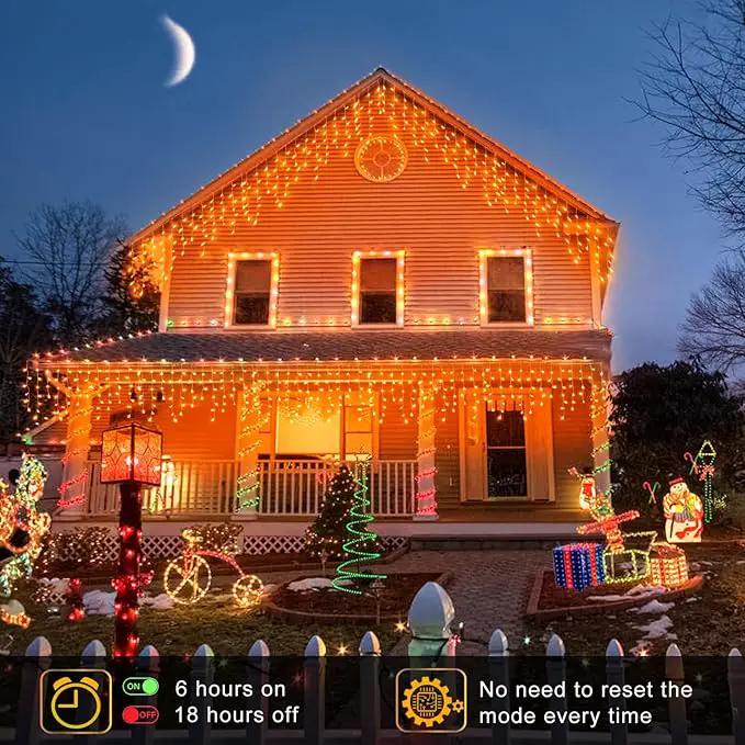 Christmas Icicle Lights Outdoor, 66ft 640 LED Icicle Lights for Outside with 8 Modes Timers, Waterproof Plug in Twinkle String Light for House Yard Eave Patio Party Holiday Decorations, Orange by GreenHaven Gardens