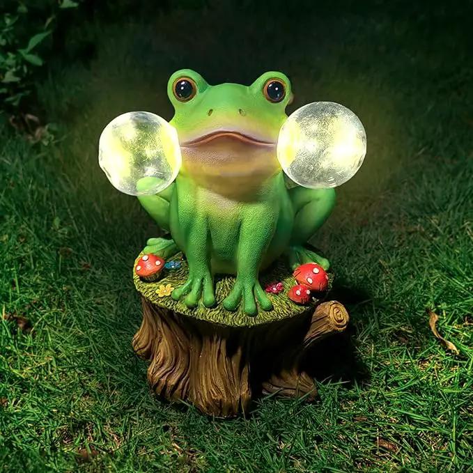 Solar Frog Garden Decor - Mushroom Outdoor Statue for Garden Ornaments, Lawn, Flower Bed, Pond, Patio, Porch - Frog Gifts for Women, Mom, Grandma by GreenHaven Gardens
