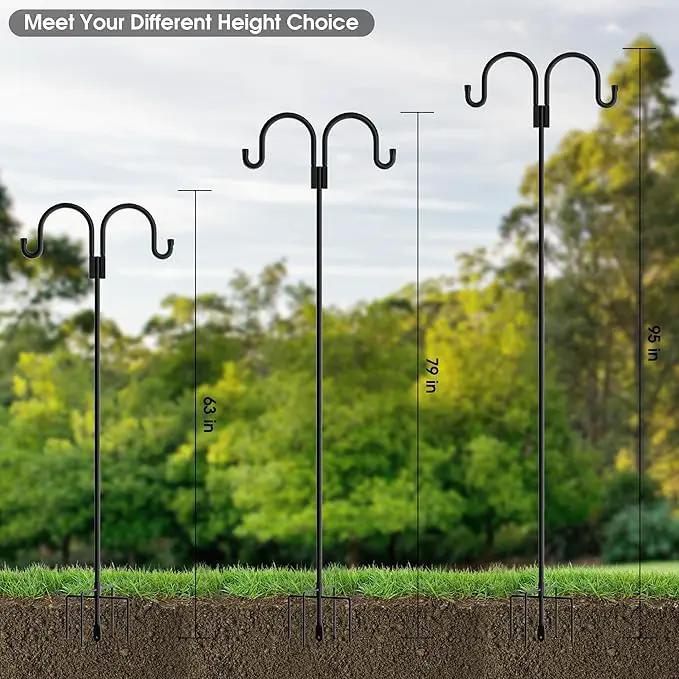 Highpro Double Shepherd Hooks for Outdoor, 95 Inch Heavy Duty Bird Feeder Pole for Hanging Bird Feeder, Garden Hooks Plant Baskets, Garden Plant Hanger Stands with 5 Prong Base by GreenHaven Gardens