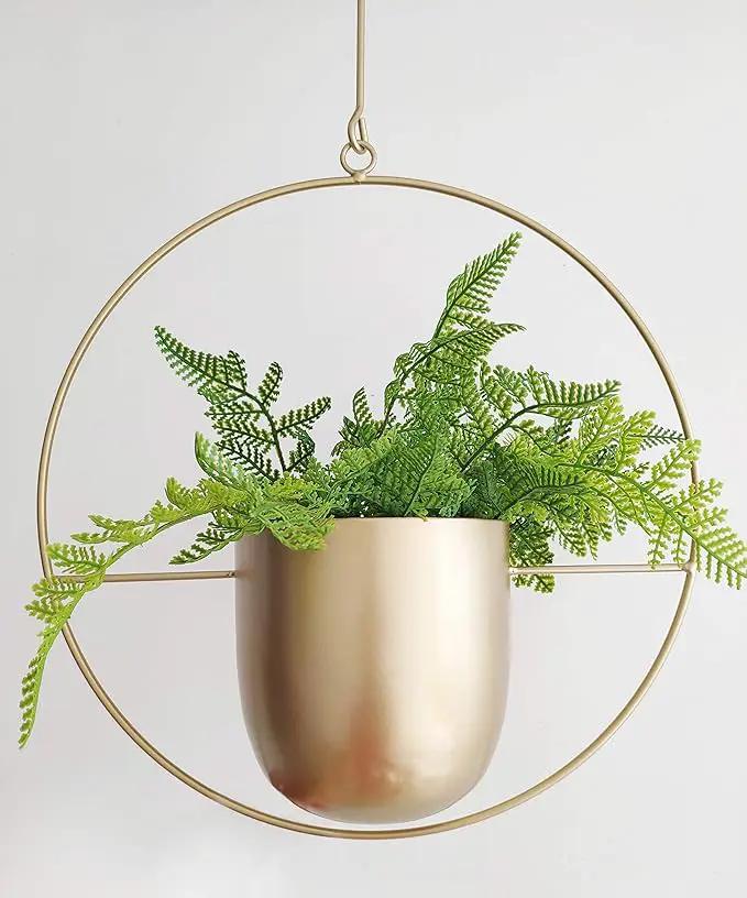 Boho Gold Metal Plant Hanger,Metal Wall and Ceiling Hanging Planter, Modern Planter, Mid Century Flower Pot Plant Holder, Minimalist Planter for Indoor Outdoor Home Decor by GreenHaven Gardens