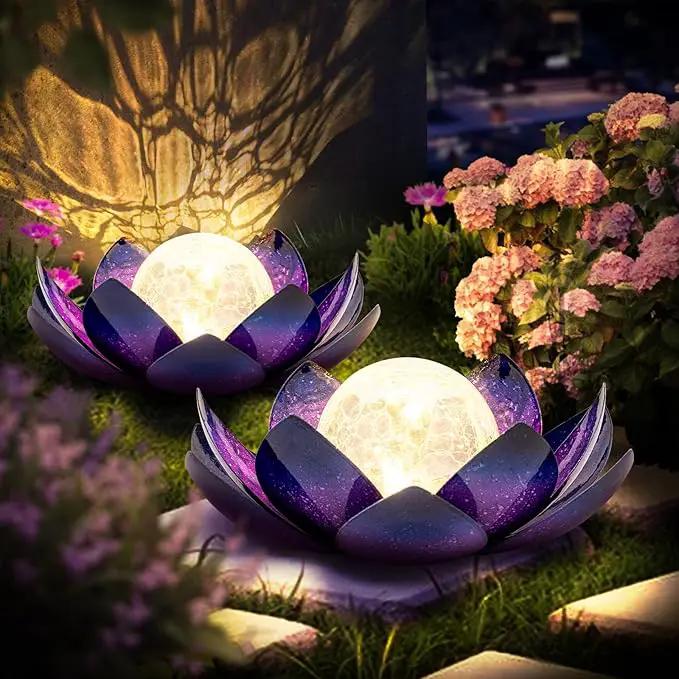 Huaxu Solar Lights for Outdoor Decor, Purple Lotus Flower Light, Waterproof LED Crackle Globe Glass Lamp for Garden, Patio, Yard, Porch, Pathway, Ground, Tabletop Christmas Gifts for Mom,Women by GreenHaven Gardens