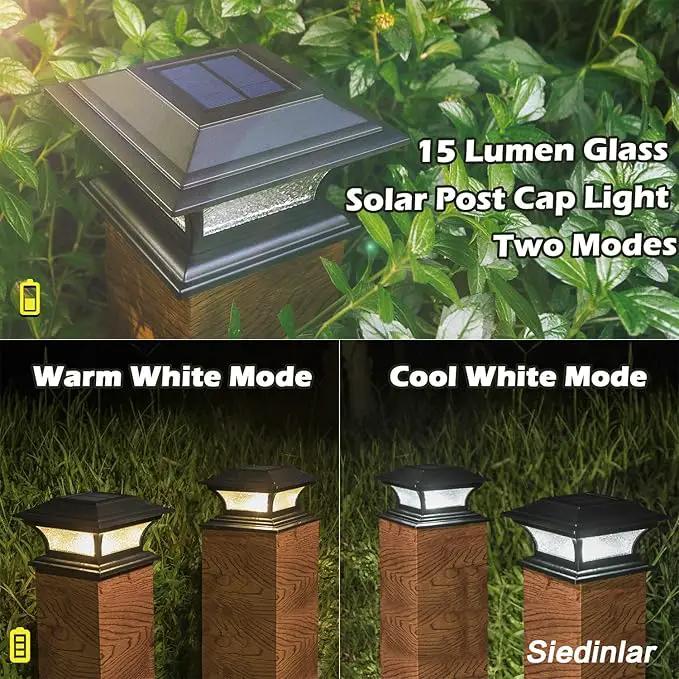 SIEDiNLAR Solar Post Cap Lights Outdoor Glass LED Fence Deck Light 2 Modes for 4x4 5x5 6x6 Wooden Vinyl Posts Patio Garden Decoration Warm White/Cool White Lighting Black (6 Pack) by GreenHaven Gardens