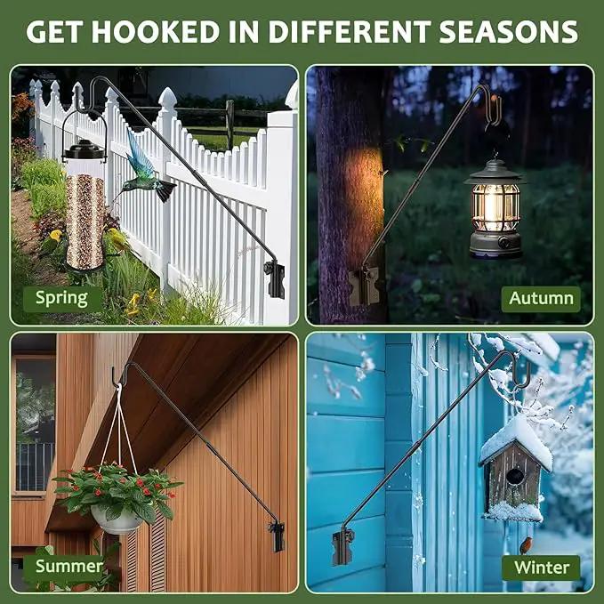 Wall Mount Heavy Duty Deck Hook-28 Inch Extended Reach Plant Hangers Outdoor -Bird Feeder Hanger for Deck Railing-Fence Plant Bracket Hooks for Hanging Hummingbird Feeders,Lanterns, More by GreenHaven Gardens