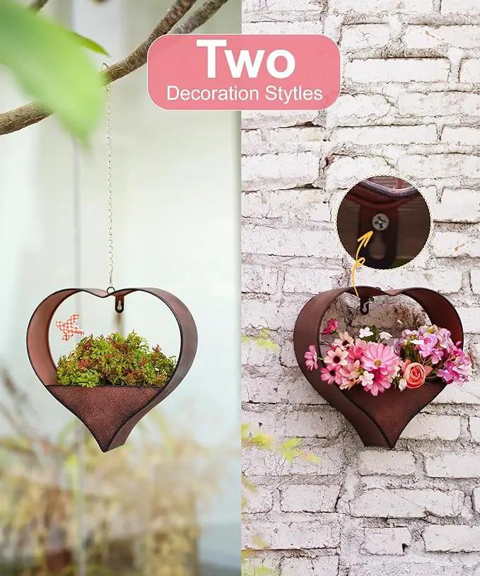 Metal Plant Hangers Indoor and Outdoor: Rustic Heart Shape Hanging Planters Perfect for Window Wall Decor for Living Room Office - Unique Gifts for Mom Women Grandma by GreenHaven Gardens