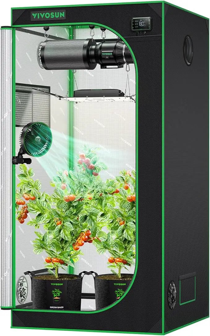 VIVOSUN S336 3x3 Grow Tent, 36"x36"x72" High Reflective Mylar with Observation Window and Floor Tray for Hydroponics Indoor Plant for VS2000/VS3000 by GreenHaven Gardens