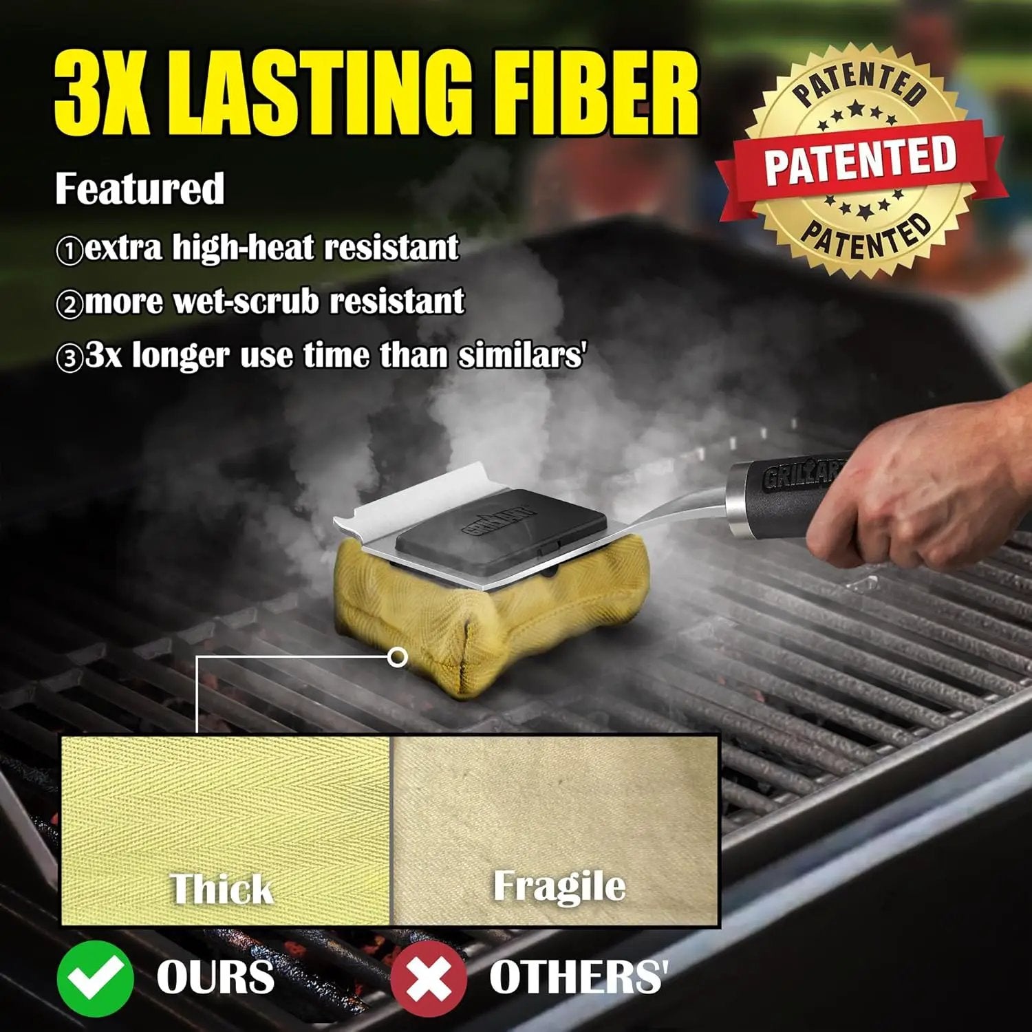 GRILLART Grill Brush for Outdoor Grill Bristle Free - Reinforced Grill Cleaner Scraper BBQ Brush - Replaceable Head Barbecue Grill Cleaning Brush - Safe BBQ Accessories Grill Tools - Gifts for Men/Dad by GreenHaven Gardens