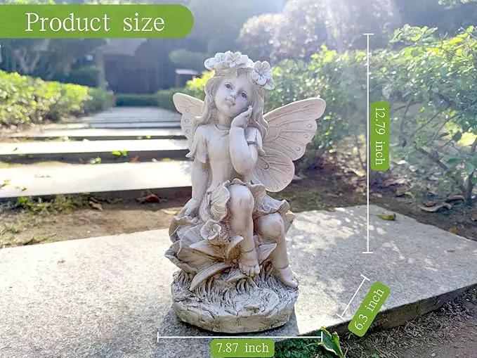 MeritMode 12.8" Fairy Garden Outdoor Guardian Angel Statue - Waterproof Resin with Flower Base, Unique for Patio, Balcony & Yard Decor by GreenHaven Gardens