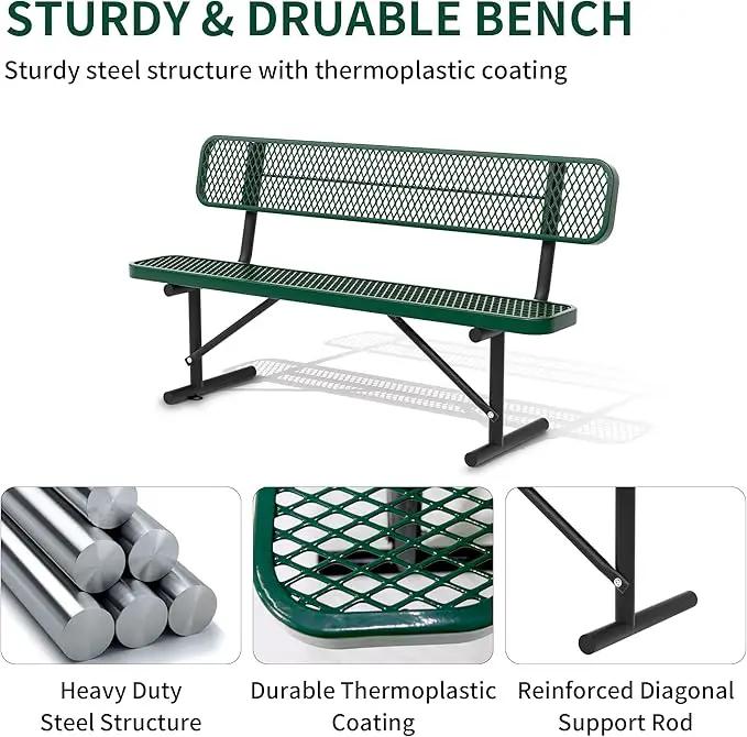 4/6/8 Feet Park Bench for Outside Heavy Duty Metal, Garden Benches Outdoor Bench with Backrest & Portable Frame, for Shopping Malls Stores Parks Patios Decks, Green by GreenHaven Gardens