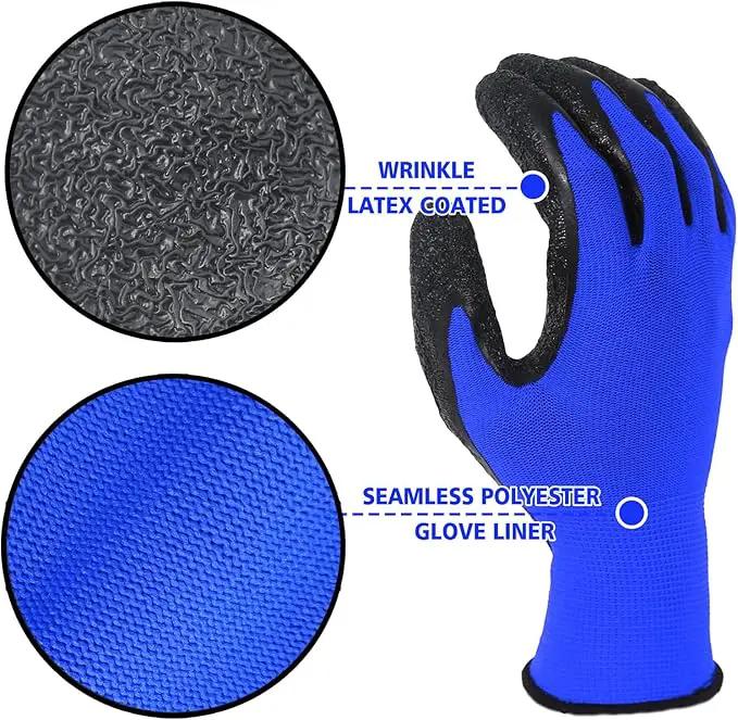 Evridwear Crinkle Latex Rubber Hand Coated Safety Work Gloves for Men Women General Multi Use Construction Warehouse Gardening Assembly Landscaping (M-Size) Blue 120 Pairs Pack by GreenHaven Gardens
