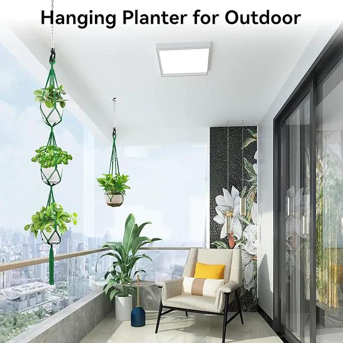 USLAI Macrame Plant Hanger Indoor Outdoor, Up to 4-15 inch Pot, Heavy 20lb Planters, Extra Long Strong Hanging Planter Basket Holder, Boho Home Decor, 35+72 Inch, Green (POTS NOT Included) by GreenHaven Gardens