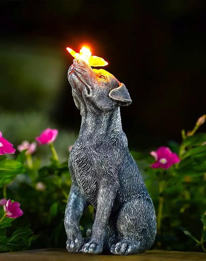 Goodeco Dog Statue with Solar Butterfly - Ideal Gifts for Dad, Mom or Birthdays, Beautifully Crafted Outdoor Decorations to Wow Your Guests by GreenHaven Gardens