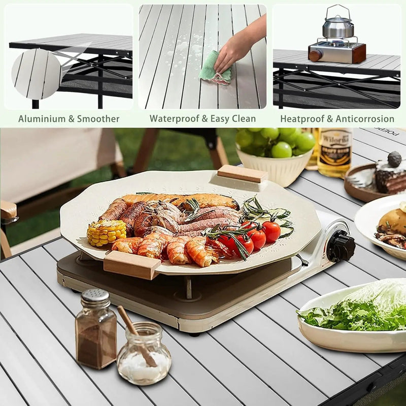 Large Folding Camping Table Aluminum with Storage for 4-6 People 55"X27.5" Roll Up Tall Outdoor Portable Table Lightweight with Carry Bag for Picnic BBQ Backyard Beach by GreenHaven Gardens
