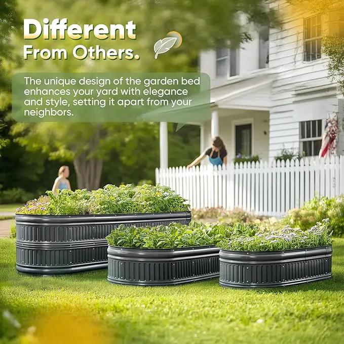 KING BIRD Raised Garden Bed Kit 2025 Upgraded Modular DIY Galvanized Planter Garden Box Outdoor for Gardening, Vegetables, Flowers, Elegant Roman Column Design, 71x24x12 in, Dark Grey by GreenHaven Gardens