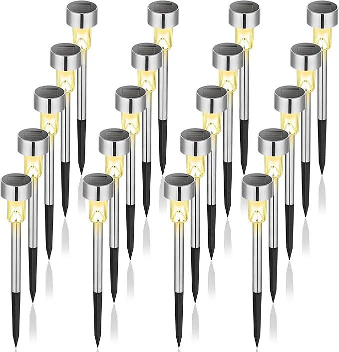 GIGALUMI Solar Lights Outdoor Waterproof, 20 Pack, Stainless Steel LED Solar Garden Lights for Patio, Lawn, Yard and Landscape, Garden Decor Patio Decor,Warm White by GreenHaven Gardens