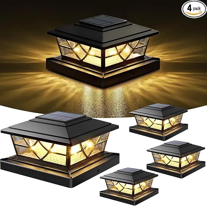 NIORSUN Solar Post Lights Outdoor 4 Pack, 2 Modes LED, Deck Fence Post Solar Lights for 3.5x3.5 4x4 5x5 5.5x5.5 Caps Patio Garden Decoration, Black by GreenHaven Gardens