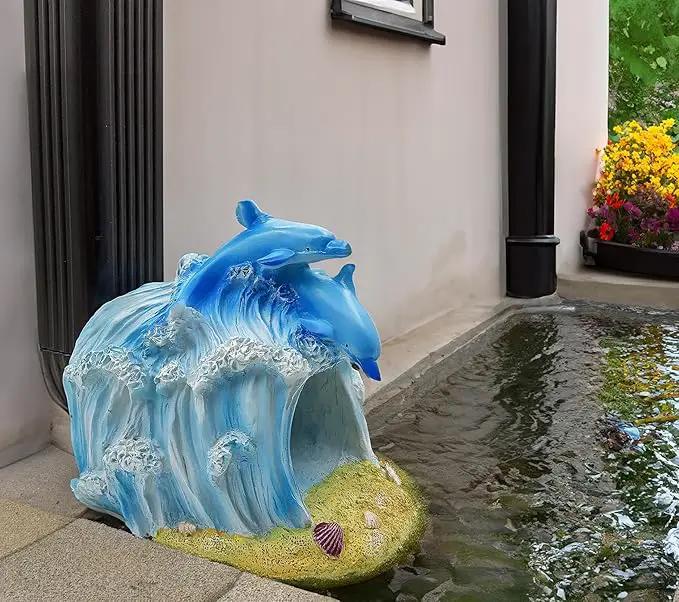 Dolphin Statue 3"x4" Gutter Downspout Extension Decor, Whimsical Garden Rain Diverter, Outdoor Decor Sculpture Ornament, Gutter Extender Diverter, Splash Blocks for Gutters Downspouts by GreenHaven Gardens