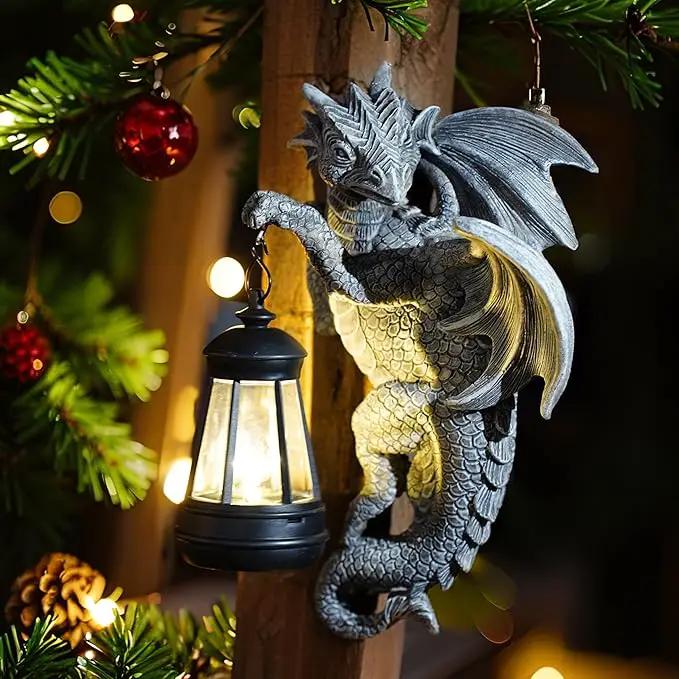 Dragon Statue Solar Lantern for Garden Décor, Dragons Figurine Night Light, 10”Outdoor Decorative Lamp, Mountable on Trees/Walls/Fences. Birthday/Housewarming Gifts for Dragon Fans by GreenHaven Gardens