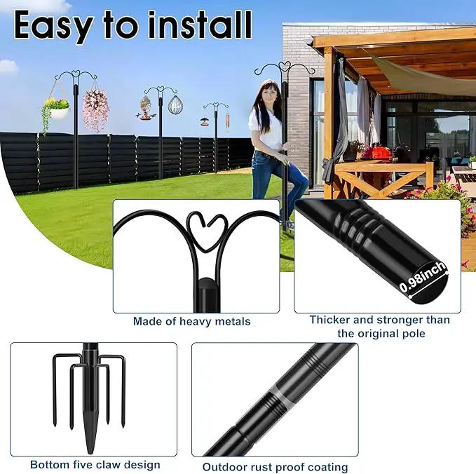 Ottsuls Bird Feeder Pole, 2 Pack 76 INCH Double Shepherds Hooks for Outdoor, with 5 Base Prongs Heavy Duty Tall Garden Planter Hooks for Hanging Flower Basket, Lantern, Hummingbird Feeder by GreenHaven Gardens