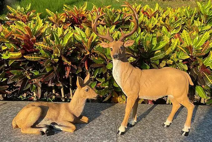 XTAPAN Resin Female Deer & Standing Male Deer Figurine Animals Statue Home Garden Yard Ornament Lawn Outdoor Patio Decor by GreenHaven Gardens