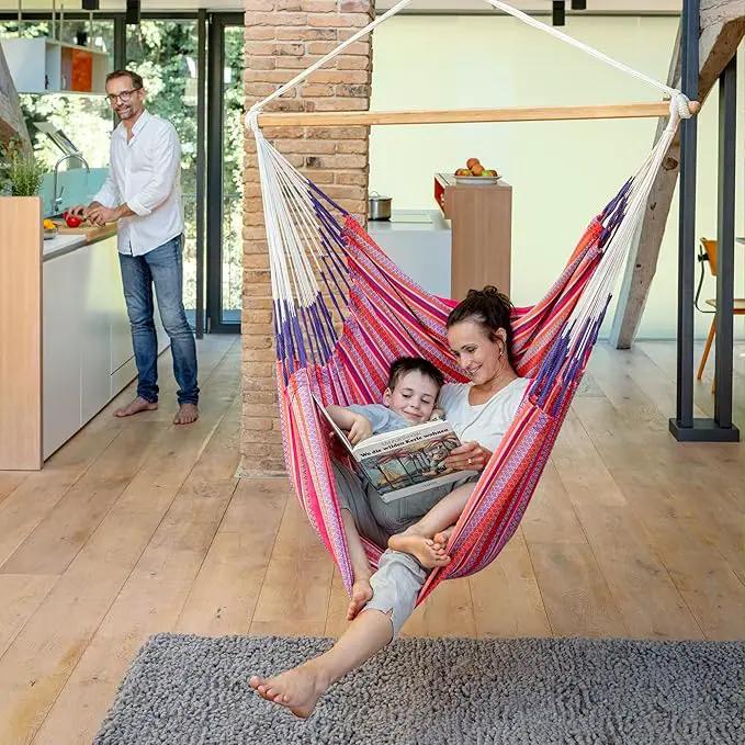 LA SIESTA® - Large Comfort Habana Cotton Hammock Chair & CasaMount - Hanging Chair w/Suspension Kit for Walls Ceilings & Square Beams - Indoor Outdoor Swing Hanging Chair Bedroom Balcony - Flamingo by GreenHaven Gardens