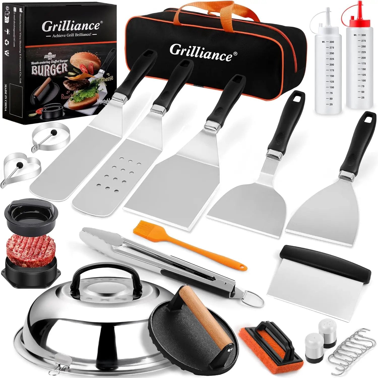 27pcs Griddle Accessories Kit for Blackstone, Professional Hibachi Flat Top Grill Tools, Enlarged Spatula Gift Set with Basting Cover，Burger Press Patty Maker for Outdoor BBQ Teppanyaki by GreenHaven Gardens