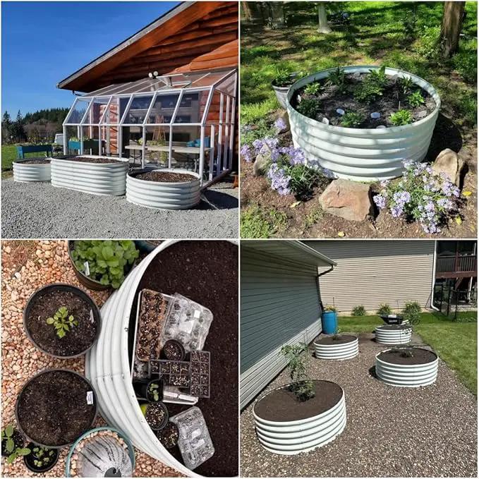 A ANLEOLIFE 2-Pack 4ft x 18” Tall Galvanized Raised Garden Beds Outdoor, Round Metal Planter Box for Planting Vegetables Flowers Herb, Anti-Rust & Easy-Setup, Antique White by GreenHaven Gardens