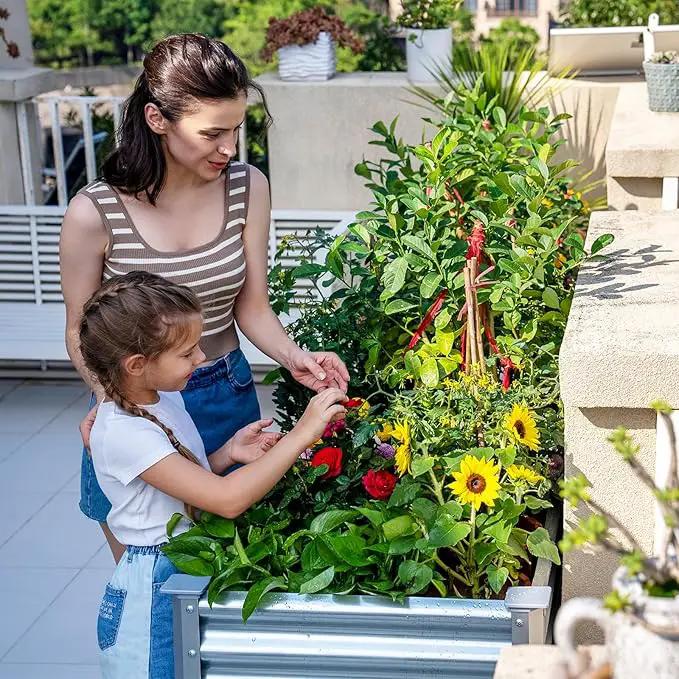 Land Guard 2Pcs Galvanized Raised Garden Bed with Legs, 48×24×32in Large Metal Elevated Raised Planter Box with Drainage Holes for Backyard, Patio, Balcony, 400lb Capacity by GreenHaven Gardens