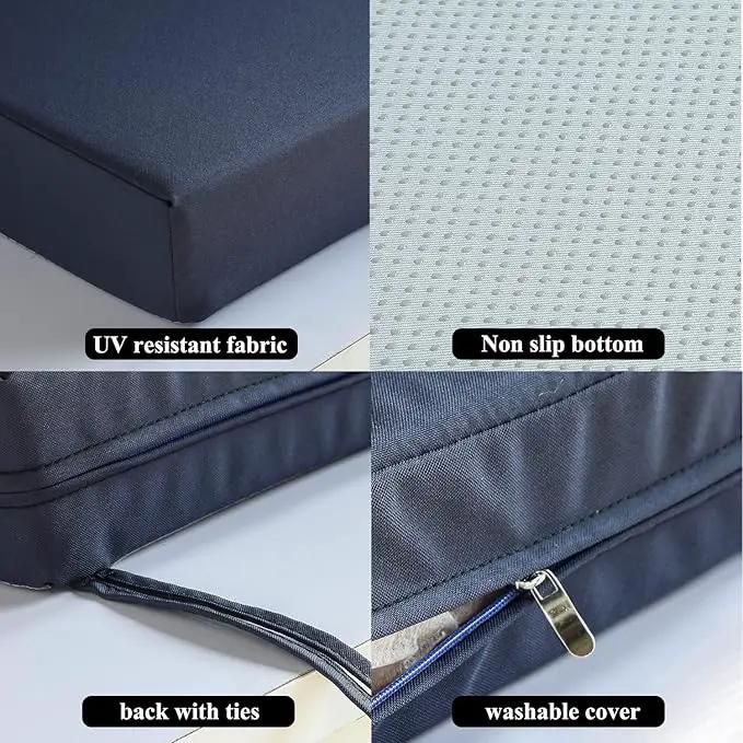 Patio Chair Cushions Set of 2 Non Slip Bottom Chair Pad with Ties Waterproof Square Outdoor Seat Cushion Replacement for Garden Swing Furniture 20x20 Inch, Navy Blue by GreenHaven Gardens