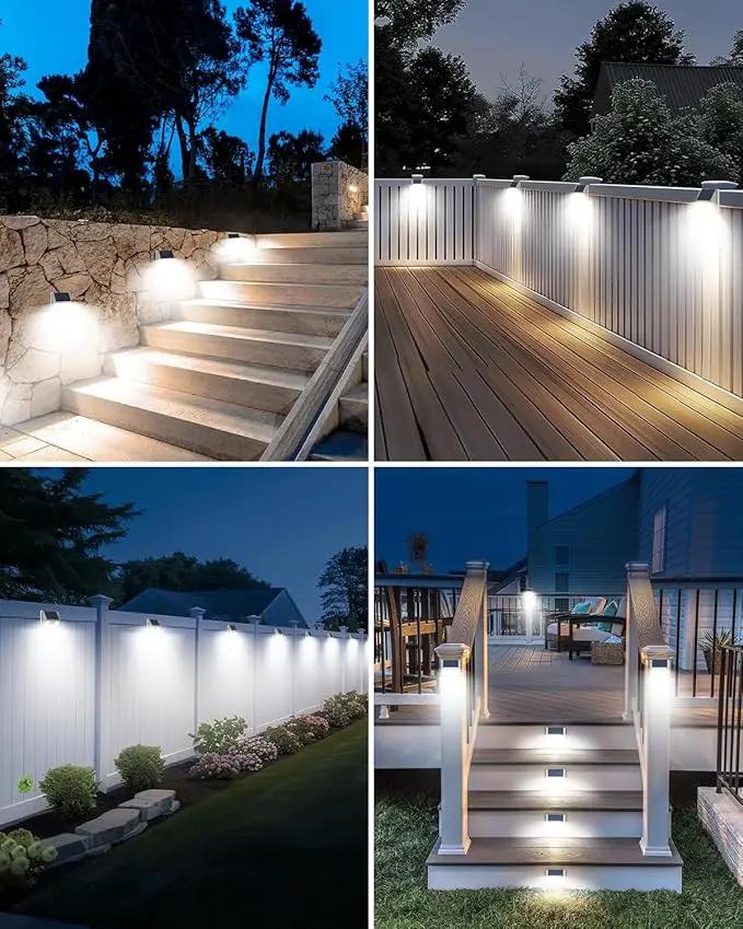 4 Pack Solar Fence Lights Waterproof, Motion Sensor Deck Lights Outdoor, Cold White LED Outside Lights Wireless for Wall Yard Steps Stairs Garden - White by GreenHaven Gardens