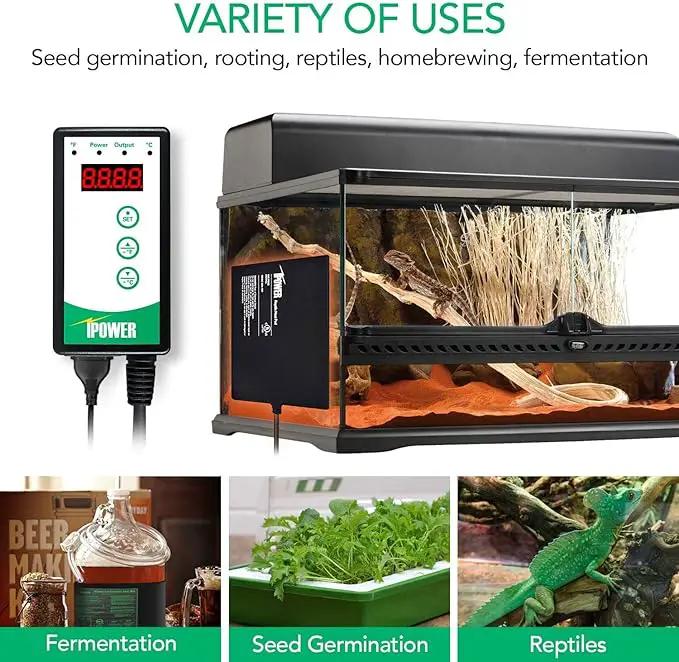 iPower 2-Pack 40-108 Degrees Fahrenheit Digital Heat Mat Thermostat Controller and 20" x 20" Hydroponic Seeding Warm Pad Plant Starting Kit Combo by GreenHaven Gardens