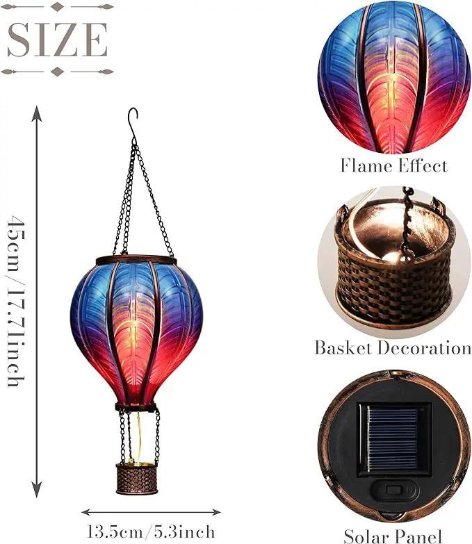 TERESA'S COLLECTIONS Hot Air Balloon Solar Lantern for Garden Decor Halloween Christmas Party,Flickering Flame Hanging Solar Light for Outdoor ,Blue & Purple Plastic Lamp for Yard Tree,Gift for Mom by GreenHaven Gardens