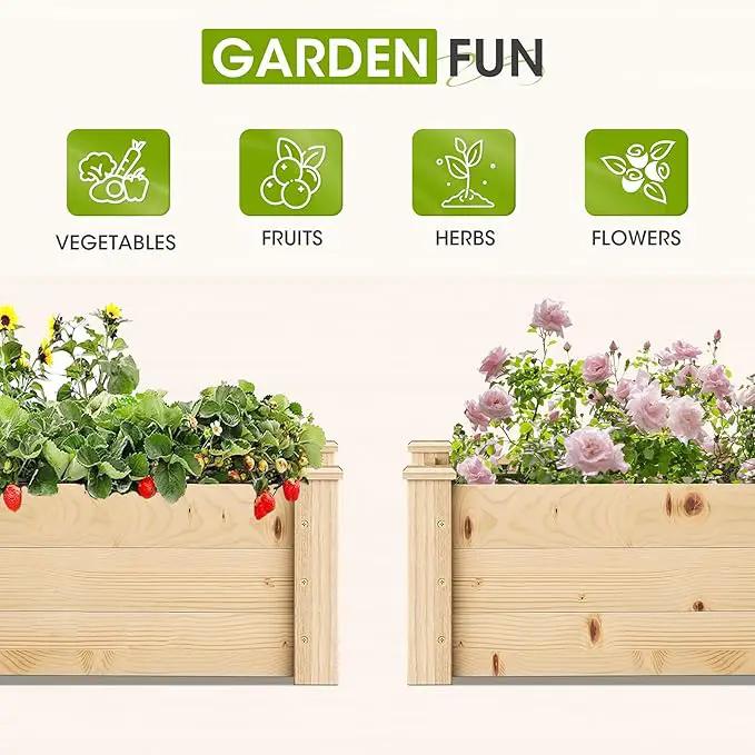 Crownland Outdoor Gardens 8 ft Raised Garden Bed Wooden Patio Raised Beds Backyard Elevated Planter Box Grow Vegetables Fruits Herb Yard Fast Easy Assembly by GreenHaven Gardens