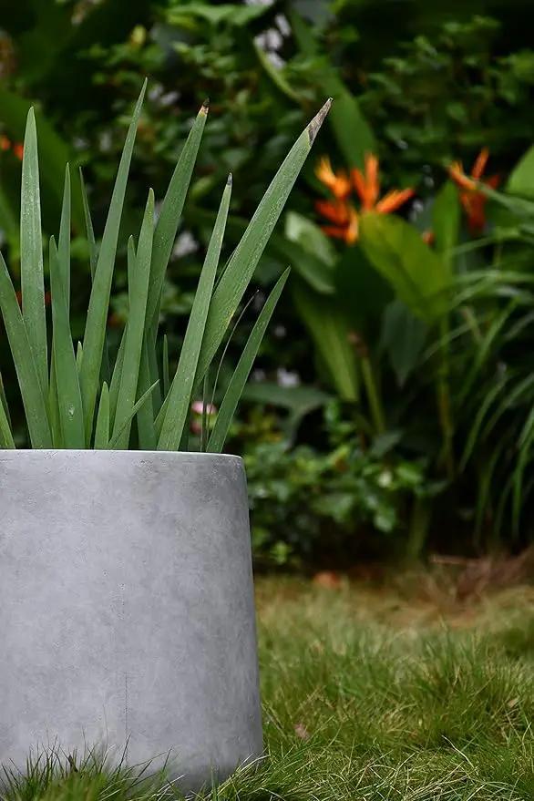 Kante 15.3" Dia Round Concrete Planter, Outdoor Indoor Large Plant Pots Containers with Drainage Hole and Rubber Plug for Home Garden Patio, Natural Concrete by GreenHaven Gardens