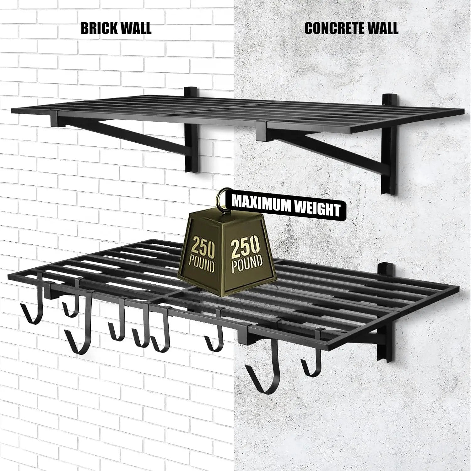 4 Pack 1,5x4ft Heavy Duty Garage Wall Shelving, Garage Shelving Wall Mounted, Storage Rack with Hooks (Black) by GreenHaven Gardens