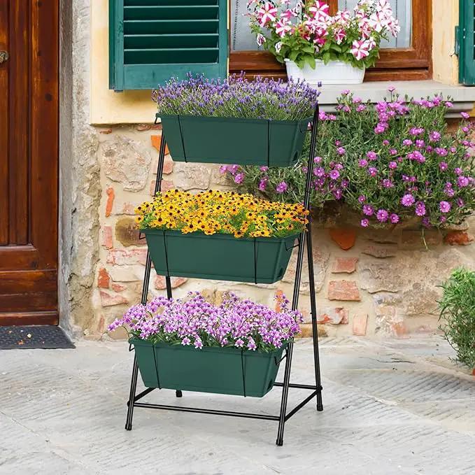 Vertical Raised Garden Bed 3 Tier Garden Planter Standing Planter Box Herb Garden Planter Outdoor and Indoor for Vegetables Flowers Green by GreenHaven Gardens