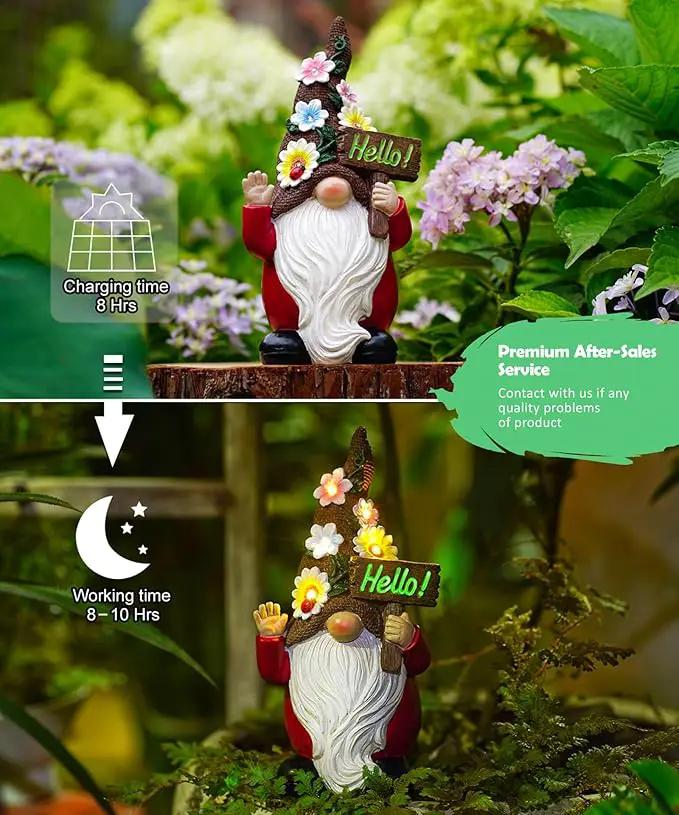 Gnome Solar Statues for Garden Decor - Outdoor Decorations Art Figurine for Patio Balcony Yard Lawn by GreenHaven Gardens
