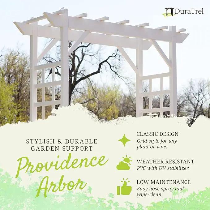 Dura-Trel PVC Garden Arbor, Arch Support for Climbing Plants, Providence, White, 64" x 85" by GreenHaven Gardens